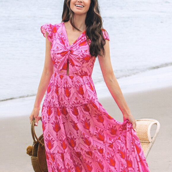 Cupshe Ornate Print Maxi Dress | Twisted Front | Size S | NWT - Picture 1 of 3
